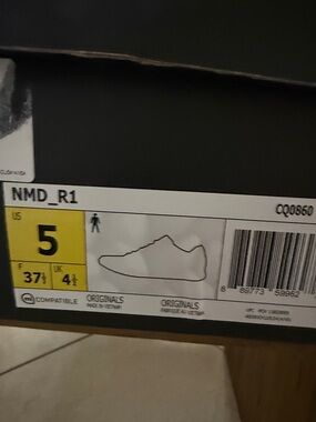 adidas Black NMD_R1 Shoe Box with Yellow Size Label